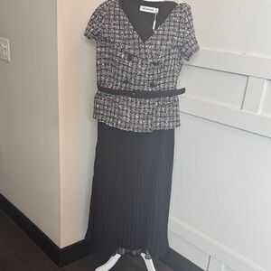 Self-Portrait Black Off Shoulder Boucle Midi Dress